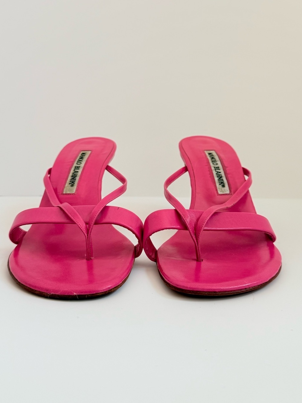 Rare Manolo Blahnik Hot Pink Strappy Thong Mule Sandals Kitten Heel EU 37.5 Y2K - Picture 7 of 12